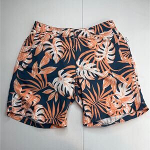 Onia Men's The Calder Swim Trunk Shorts Tropical Floral Orange/Navy MEDIUM
